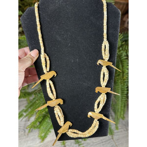 Vintage Tribal Wooden Carved Birds Fetish Necklace Heishi Bead 30” Screw Clasp